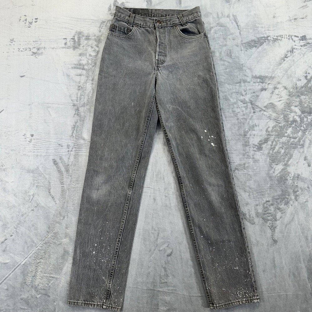 Vintage Levi's Paint Splattered Straight Jeans Women's Size 24 Gray Button Fly